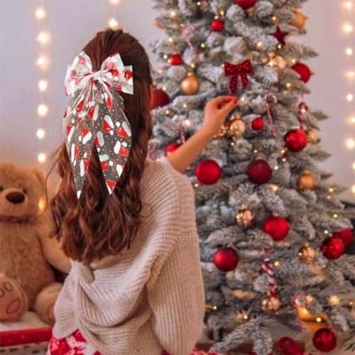 2Pcs Clips para el Cabello de Navidad para Mujeres, Lazos Grandes Roja y Blanca con Diseño de Sombrero de Santa Claus, Pinzas Antideslizantes para Fiesta de Navidad miniatura 2