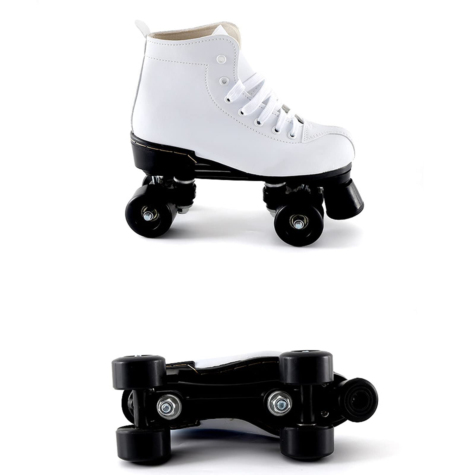 Rollers Quad avec Roues PU Résistantes à l'usure, Patins à roulettes Classiques High-Top Artistique pour Enfants Débutants Filles Garçons, Adultes, Hommes et Femmes,Blanc,EU35/ UK3