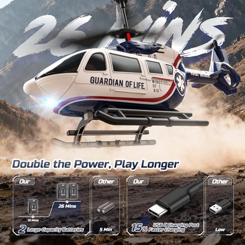 DEERC RC Helicopter,Rescue Remote Control Helicopter for Kids & Adults,Toys Helicopter with Altitude Hold, One Key take Off/Landing, LED Light, Low Battery Reminder, Gift for Boys Ages 8-12 - Image 4