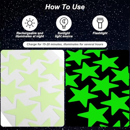 596 adhesivos de estrellas que brillan en la oscuridad para techo, 8 hojas, 4 tamaños miniatura 4