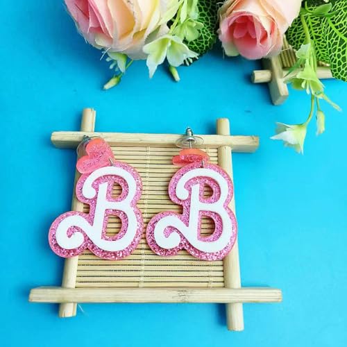 Hot Pink Letter B dangle Earrings Acrylic Lovely date Earrings Valentine's Day Christmas Earrings For Women Girls3