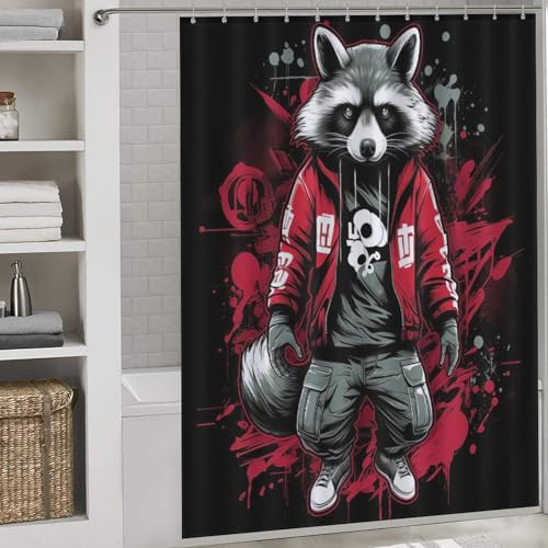 Rideau de douche raton laveur imperméable et séchage rapide - 2
