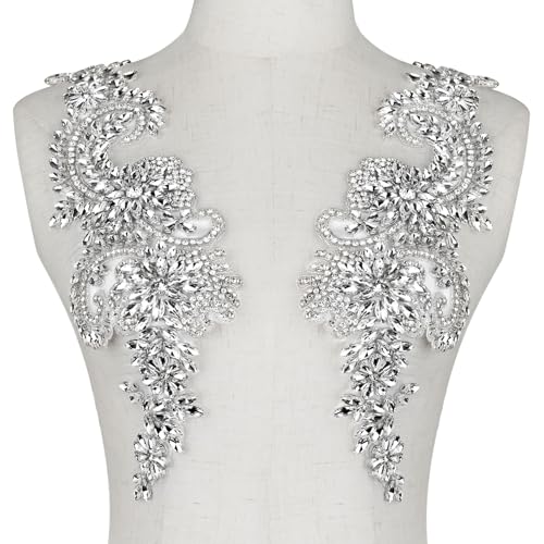 Aphlos Handcrafted Rhinestone Beaded Appliqu Patches 1 Pair Versatile for Evening Dresses Bridal Gowns Dance Costumes Adds Sparkle to Garments Easy to Attach Suitable for Sewing & Gluing