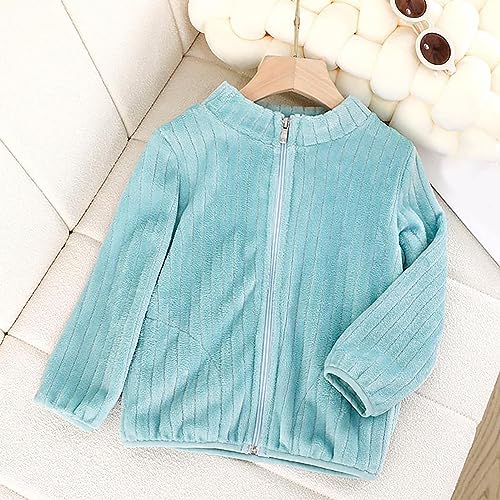 EnJoCho Children Cute Jacket Little/Big Kids Boys Girls Long Sleeved Coral Fleece Jacket Stand Collar Zipper (Green, 4-5 Years)3
