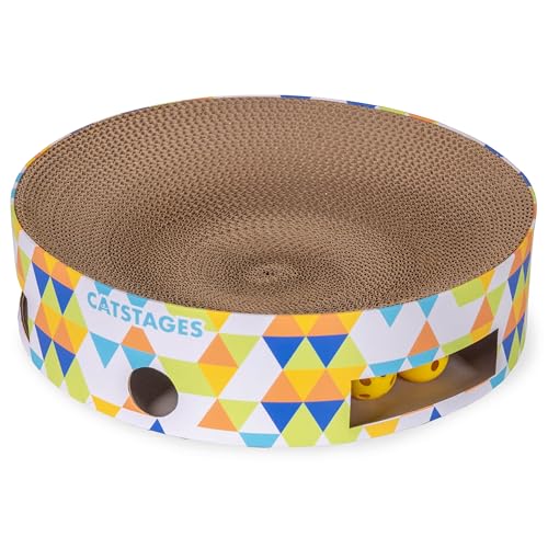 Catstages Bowl Track Scratcher Cat Ball-Track Toy Corrugated Scratch and Lounger All-in-One Two Balls Included for Interactive Play Multicolored