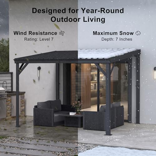 Image of PURPLE LEAF Patio Lean to Gazebo 10' x 10' Easy Frame Setup Zero Maint Grey