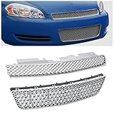 KUAFU Front Bumper Upper + Lower Grill Compatible with 2006-2016 Chevy Impala Hood Grill Insert Guard Silvery