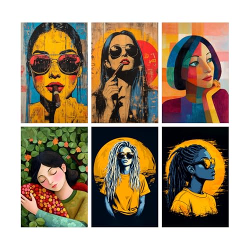 Image of SiddArtify Modern Portrait Wall Art Prints Set - Contemporary Woman Poster Decor for Living Room Bedroom Office - Set of 2-4x6 Inch - Board (Pack of 6) - Sticker (Pack of 6)