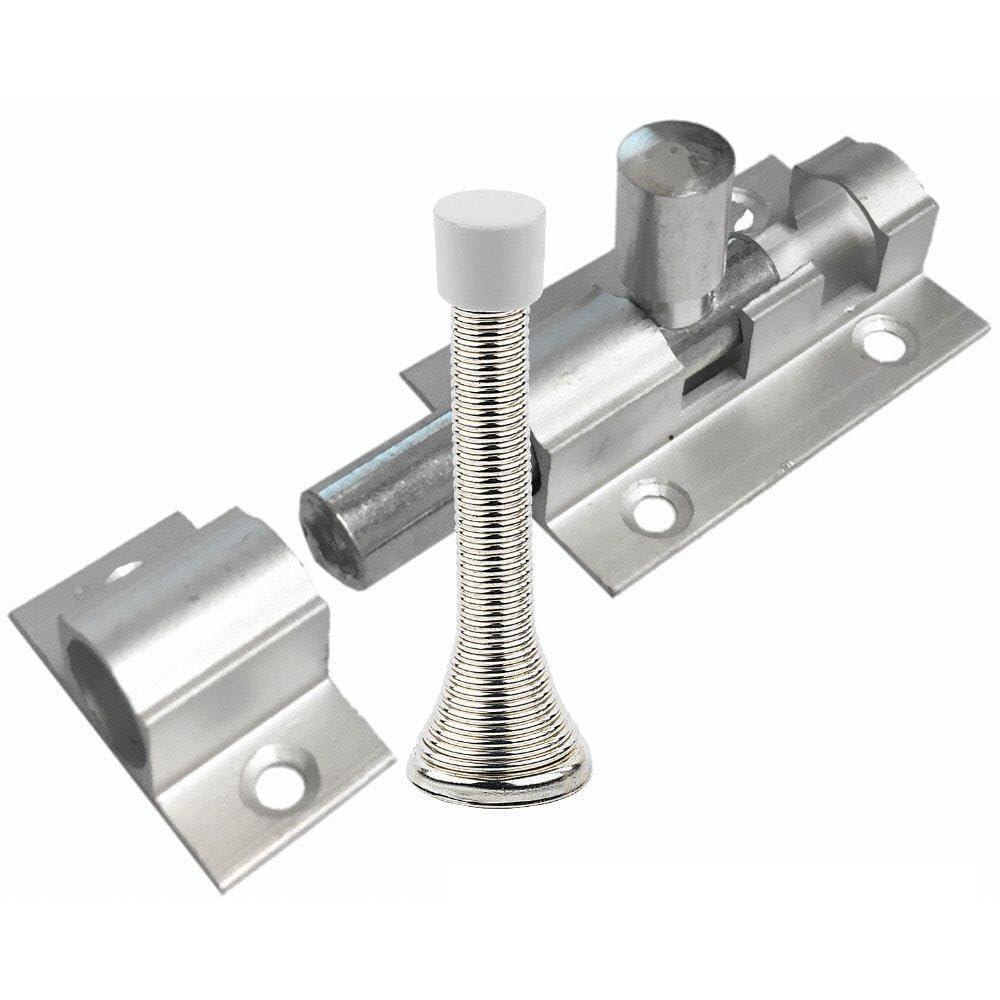 Dzina Barrel Bolt Straight 38Mm X 25Mm (1.5 Inch X 1 Inch) Satin Anodised Aluminium With Doorstop Pack Of 1