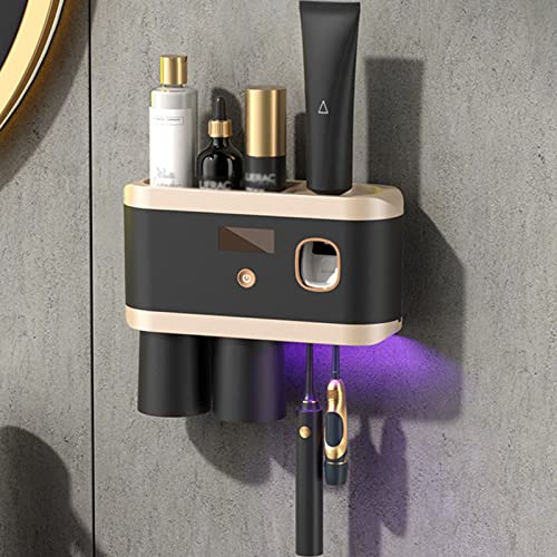 Soporte UV para cepillo de dientes y dispensador automático de pasta de dientes, desinfectante eléctrico montado en la pared para baño y ducha, protege y limpia los cepillos para una higiene bucal
