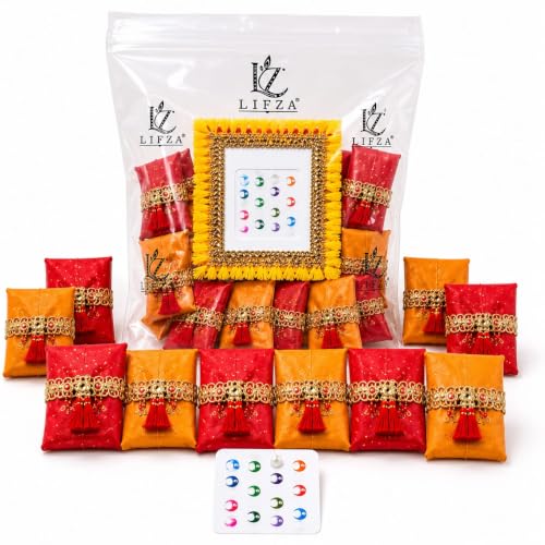 Lifza Pasupu Kumkuma Return Gift Packets | Set of 20 Haldi Kumkum Mini Packs with Free Bindi | Traditional Pooja Wedding & Housewarming Return Gifts
