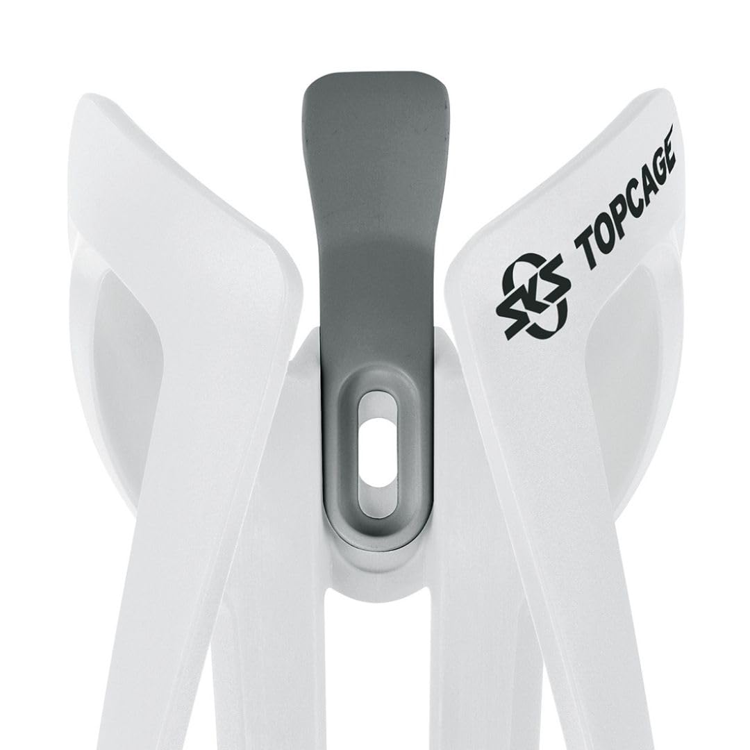 SKS Germany TOPCAGE Porte-bidon pour vélos (Porte-bidon pour vélos en Plastique très résistant et léger, butée réglable, Crochets d'arrêt Variables pour Un Blocage sûr), Blanc