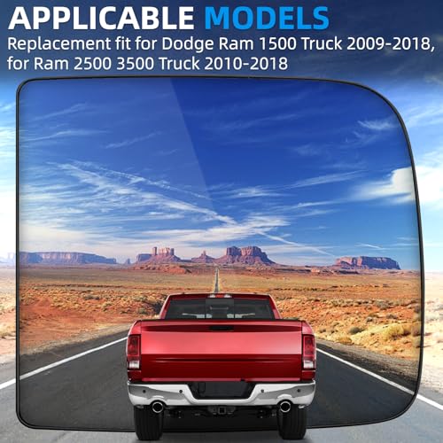 Image of Passenger Side Mirror Replacement for Dodge Ram 1500 Truck 2009-2018, for Ram 2500 3500 Truck 2010-2018 - Right Side Mirror Glass, Rear View Mirrors Glass with Power Heated