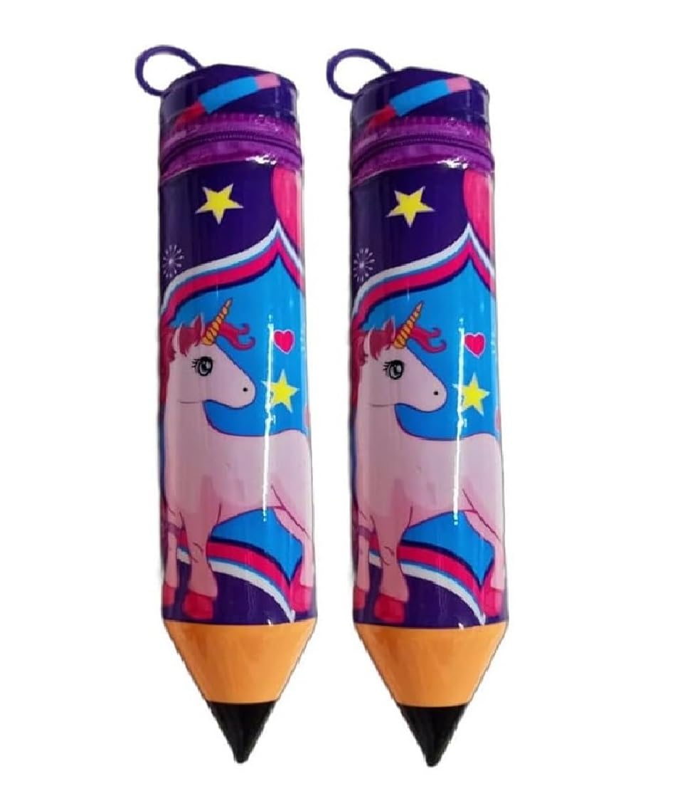 2PC Unicorn Printed Pencil Shape Pencil Pouch for Kids Pen Pencil Zipper Pouch Stationery Case for Boys & Girls, Birthday Party Gifts, Art Plastic Pencil Box (Set of 2, Multicolor)-image-27
