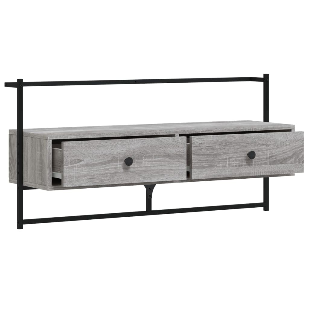 Armario de TV Sonoma gris 100,5 x 30 x 51 cm de madera – Mueble de TV colgante para salón, moderna mesa de televisión con cajones, mueble bajo flotante montado en la pared