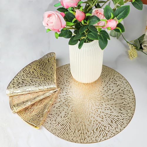 Snowkingdom PLACE-MATS Round Placemats Gold Metallic Set Of 4 Vinyl Placemats 15'' thumb #2