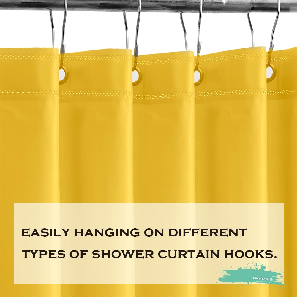 Eazzier Bath Yellow Cream Plastic Shower Curtain Or Liner, 72x72 Inch Lightweight Yellow Plastic Bathroom Shower Showroom Inner Curtain with Rustproof Metal Grommet Holes and Weighted Magnets