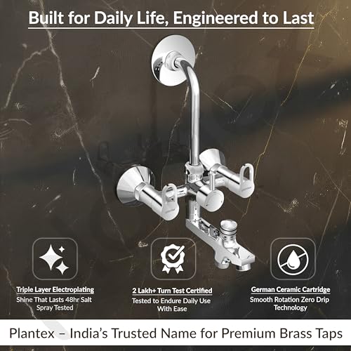Image of Plantex Brass Wall Mixer for Bathroom 3 in 1 /L-Bend Connector for Overhead /Hand Shower /Spout Mixer Tap /Mixture Tap for Bathroom with 7-Year Manufacturer's Warranty- (Flip, Chrome)