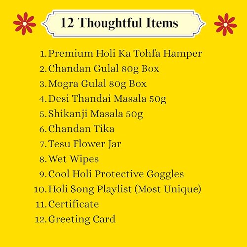 Image of Indian Karigar Holi Ka Tohfa 2026 | 12 Handpicked Holi Items | Holi Gulal for Holi Colour 160g | Thandai Powder + Eye Glasses + Holi Song Card & More | Organic Skin Safe Holi Colors With Certificate & Greeting Card | Holi Gift Hampers (Holi Ka Tohfa)