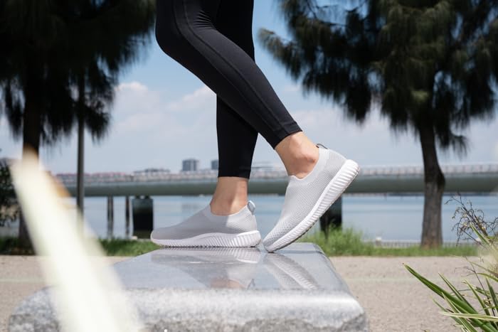 Image of konhill Womens Walking Shoes Slip On Sneakers Breathable Mesh Lightweight Casual Footwear for Daily Commute
