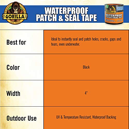 Gorilla 4612502 Waterproof Patch & Seal Tape 4 Inch X 10' Black thumb #9