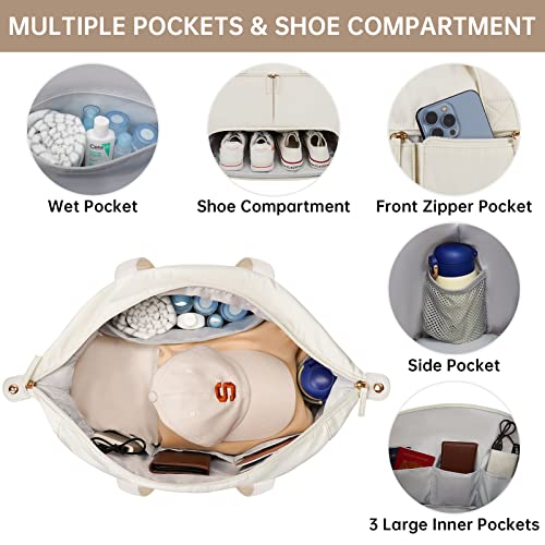 Lyauk Travel Bag With 15.6 Inch Laptop Compartment, Weekender Bag Women With Shoe Compartment & Usb Charging Port & Toiletry Bag, Carry On Duffel Bag For Travel, Business, Work, Trips (Beige) #TOP3