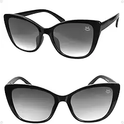 Óculos de Sol Feminino Gatinho Quadrado Acetato Preto, Lentes Polarizadas UV400 Anti-UV + Case