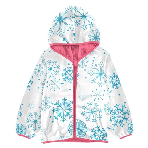 OTVEE Christmas Blue Snowflake Kids Hoodie Jacket Fall Spring Full Zip Warm Outwear Coat