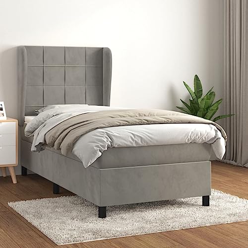 SKTQYQO Somier de muelles con colchón gris claro, estructura de cama para hotel, estructura de cama multiusos, apta para hoteles y estudios, 90 x 190 cm, terciopelo