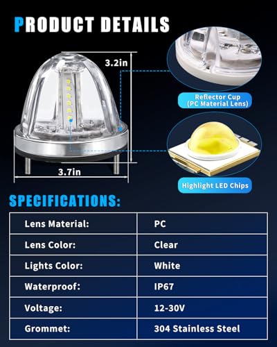 Image of Ultra-Bright 3 Function 360 Rotation Strobe Watermelon Lights for Semi Truck, [3 Lighting Modes] Clear ABS Lens White LED Side Marker Signal Lights for Kenworth Peterbilt Freightliner, 2 PCS