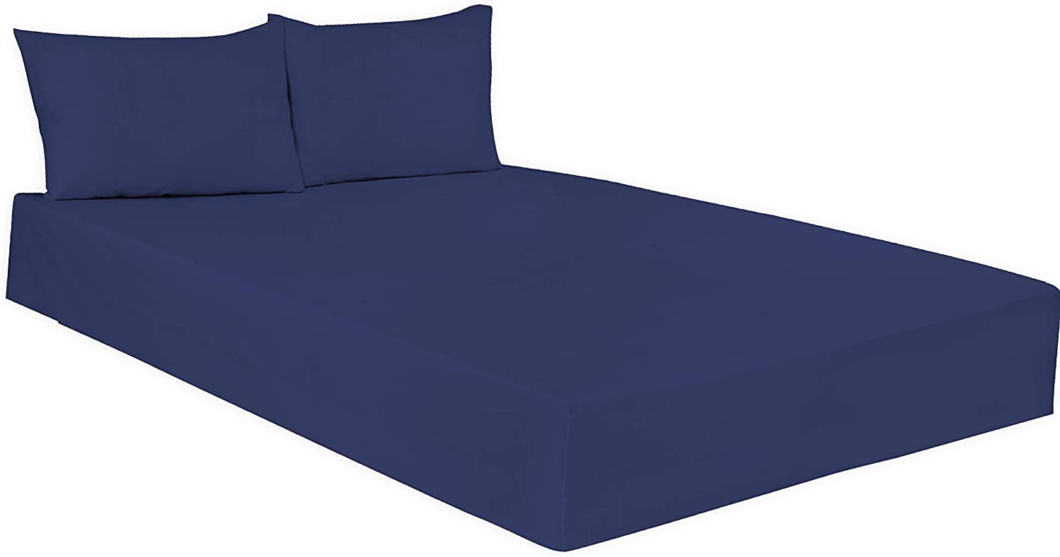 Plain Dyed Poly Cotton Fitted Bed Sheets 25CM- Elasticated Corner- Lightweight Easy Care Soft, Attractive Colours -Single Double King Super King (Navy Blue, King: (152x200cm) Approx.)