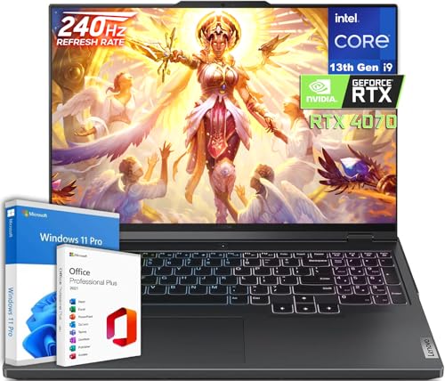 Lenovo Legion Pro 5i Gaming Laptop, 16-inch WQXGA 240Hz Display, Intel 24-Core i9-13900HX, 64GB DDR5 RAM, 2TB SSD, GeForce RTX 4070, Backlit, Microsoft Office Lifetime License & Windows 11 Pro