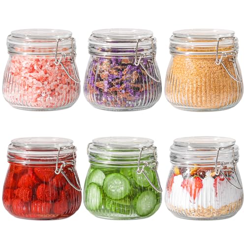 ComSaf 500ml Einmachgläser mit Bügelverschluss 6er-Set Klein Gestreift Bügelgläser Gläser mit Bügelverschluss Luftdicht für Küche Zucker Kekse