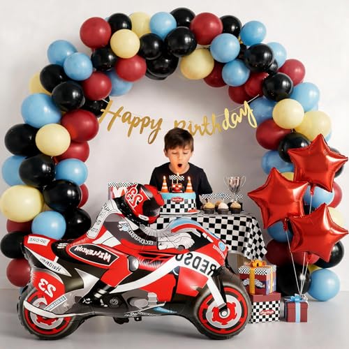 Image of Party Propz Car Theme Decoration For Birthday - 46 Pcs Happy Birthday Decoration Kit For Boys, Bike Foil Balloon, Balloons For Decoration, Happy Birthday Banner, Motorsport Theme (Latex, Cardstock)