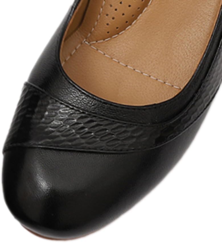 Mona flying Women's Leather Closed Toe 2 Inch Mid Wedges Heels with Arch Support Round Toe Comfortable Dress Pumps for Women Ladies