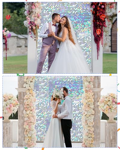Image of Iridescent Silver Shimmer Wall Backdrop, 24 Panels, 6x4 Ft Photo Backdrop | wedding backdrop birthday backdrop party decoration photo booth backdrop bridal shower baby shower event decoration