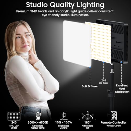 Image of Sounce Studio LED Light with 7 Feet Tripod Stand | 3000K-6500K Bi-Colour Temperature | Remote Control | for Studio Photography, Video Recording & Content Creation