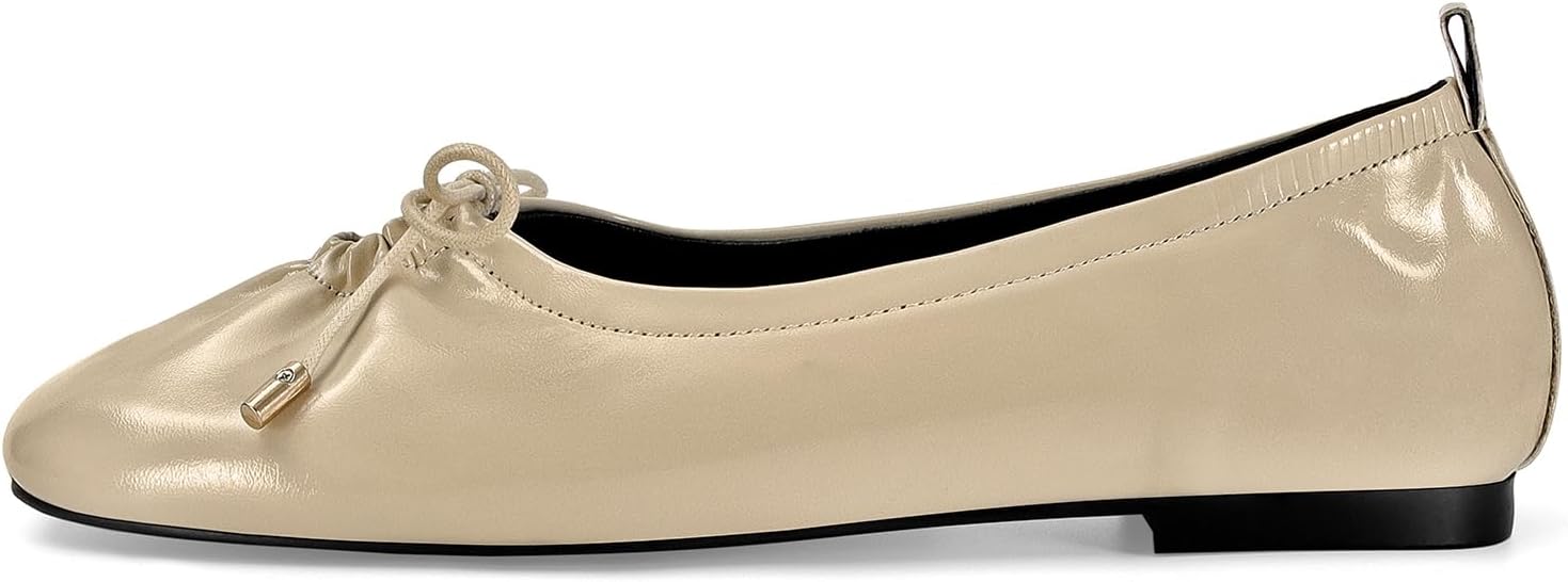 Womens Bow Ballet Flats Cute Square Toe Lace Up Bow Mary Jane Flats Slip On Casual Mary Ballerina Shoes - Image 5