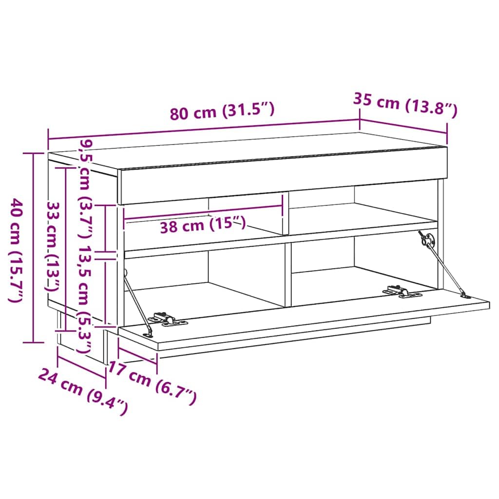 vidaXL Meuble TV avec lumières LED Blanc 80x35x40 cm