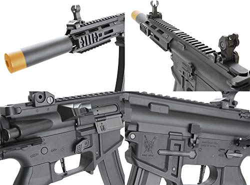 Evike Airsoft - King Arm.s P.dw 9M.m Sb.r Airsoft Aeg Ri.fle (Color: Black & Blue/Sil.ence.d M-Lok) #TOP2