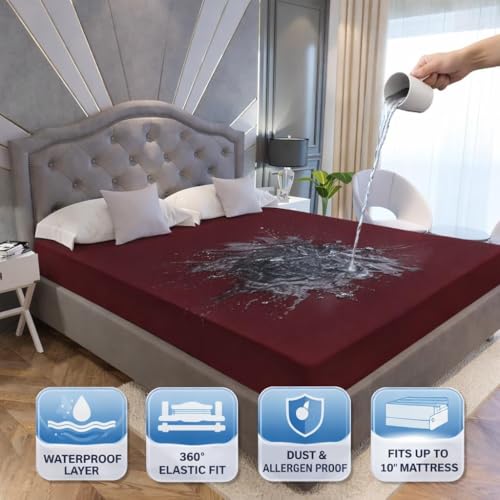 Image of La Verne 100% Waterproof Premium Cotton Feel Mattress Protector Queen Size 78 x 60 Inches | Breathable and Hypoallergenic Ultra Soft Fitted Bed Protector Cover
