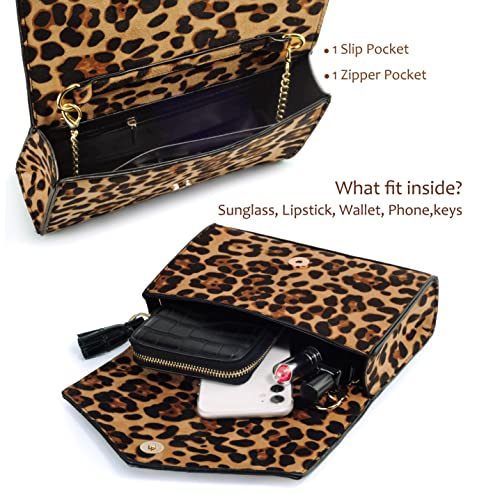 Hoxis Leopard Print Envelope Evening Clutch Women Chain Shoulder Bag (Brown Leopard Print) #TOP4