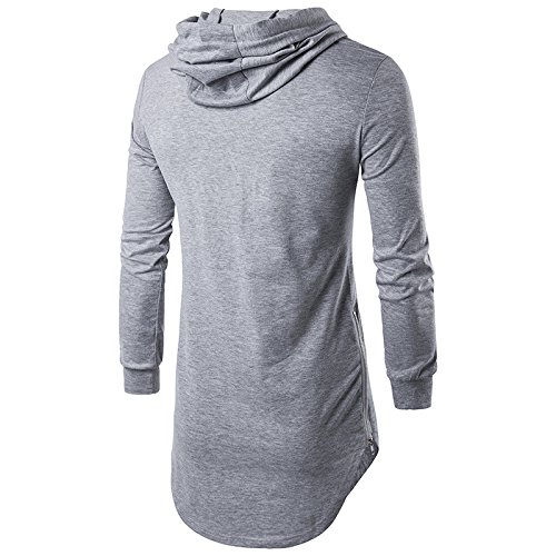 DANNI Men 's Fashion Hooded Round Neck Sweater Mens Hipster Hip Hop Longline Curved Hem Long Sleeve Hoodie Zipper T-Shirt3