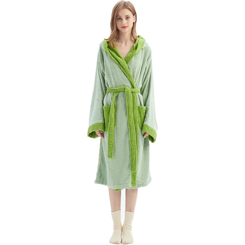 Szlafrok Podomka Damska Super Miękka Damska Suknia ，Damski Szlafrok Z Kapturem， Bawełniany, Miękki, Lekki, Chłonny, Świąteczny Prezent Dla Kobiet (Color : Green2, Size : One size)