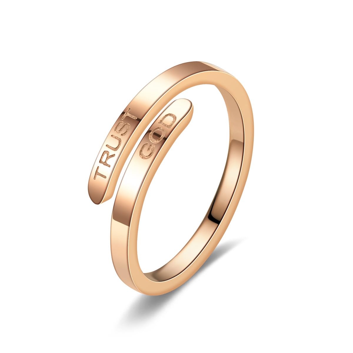 LIU JUN Trust God Ring For Women, Inspirational Ring Engraved TRUST GOD Fashion Stainless Steel Adjustable Religious Faith Rings for Women Men Jewelry