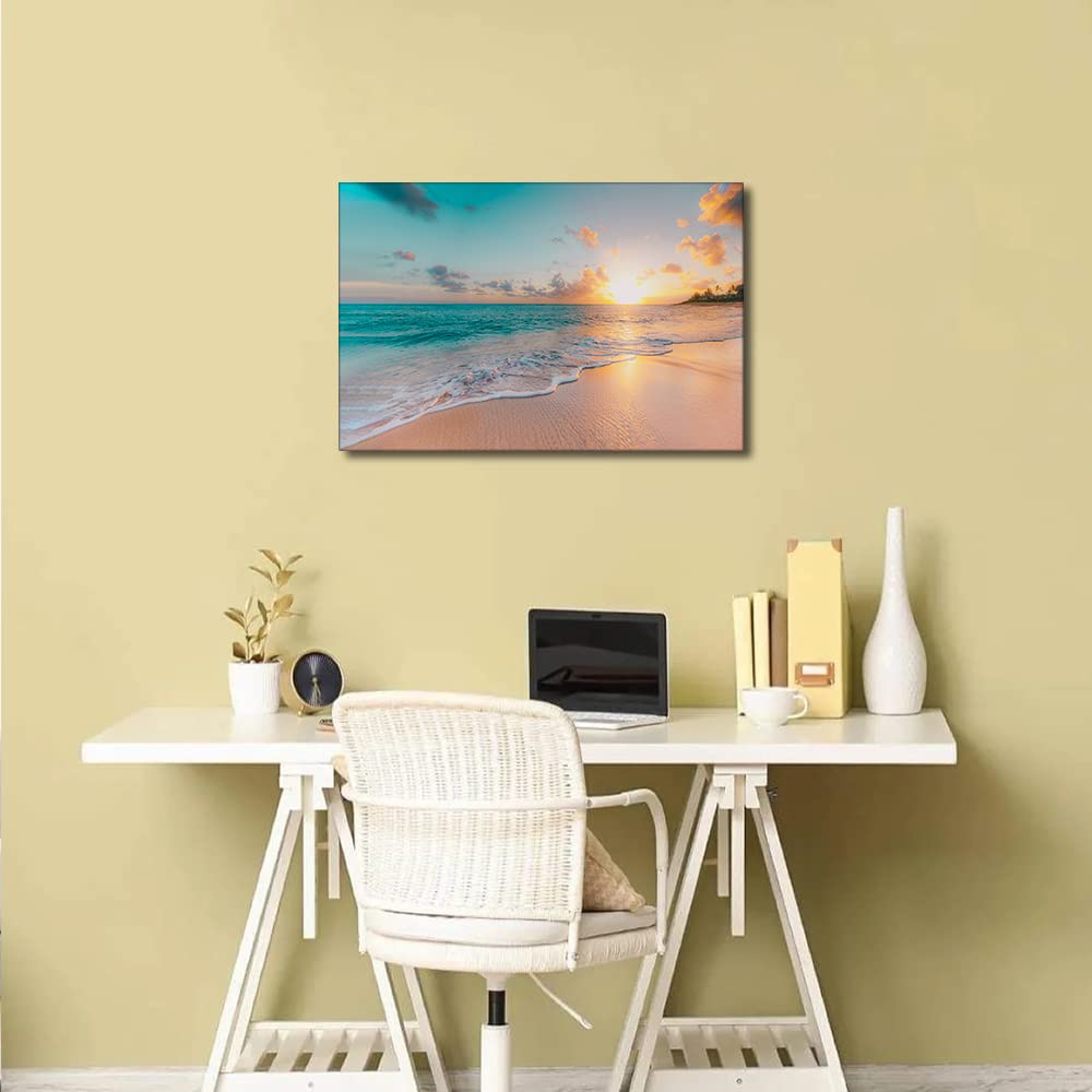Canvas Wall Art Tropical Beach Sunset Picture for Living Room Kitchen Bedroom Modern Art wall Decor Seascape Stretched and Framed Ready to Hang(24X16in) - Image 2