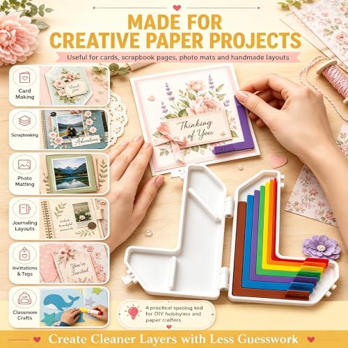 7pcs Paper Crafting Alignment Guides with Case,Precision Layering & Matting Spacers for Card Making and Scrapbooking,Color-Coded Tools with Size Tabs,1/16 to 1/2 Inch Increments for Card Making & DIY - Image 3