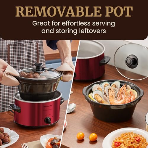 Elite Gourmet MST-275XR Electric Slow Cooker, AdjCatable Temp, Entrees, Sauces, Stews and Dips, Dishwasher-Safe Glass Lid & Ceraic Pot, 2Qt Capacity, Metallic Red - Image 5