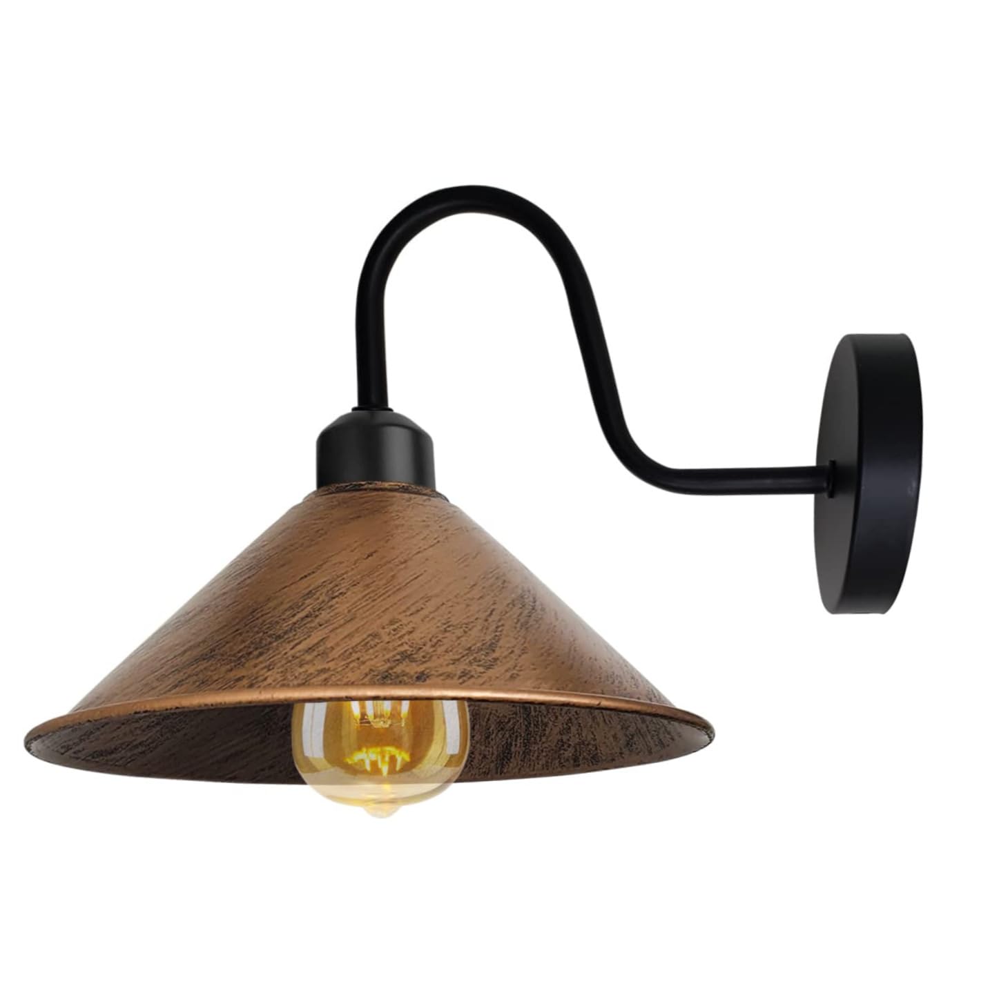 LEDSone Vintage Black Swan Neck Wall Light E27 Cone Shade Industrial Sconce — image 1