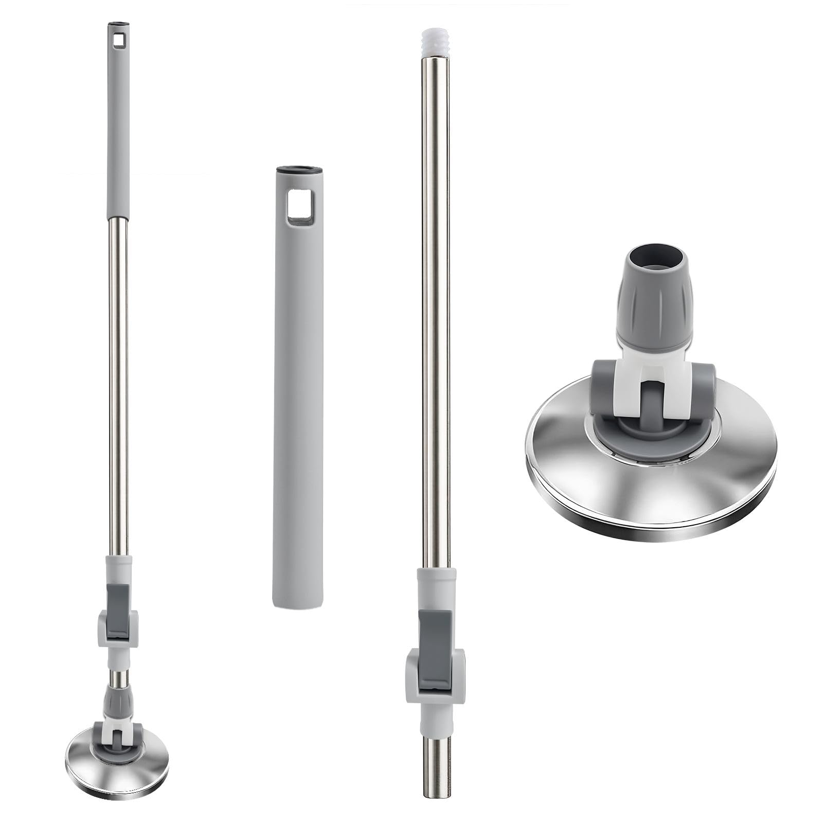 Gira la fregona con un mango de repuesto, ajuste de rotación de 360°, fregona extensible de 53.5 pulgadas, placa de acero inoxidable resistente, adecuada para varios escenarios domésticos
